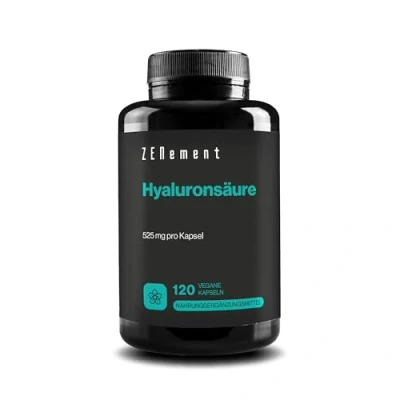 Abbildung von Hyaluronsäure Kapseln, Hochdosiert mit 525mg Hyaluron 500 700 kDa, 120 vegane Kapseln (Kapseln für 4 Monate) Laborgeprüft, ohne Zusätze Zenement