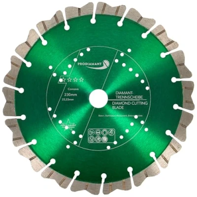 Abbildung von PRODIAMANT Premium Diamant Trennscheibe Concave Turbo 230mm x 22,2mm für Stein Beton Trockenschnitt Diamantscheibe