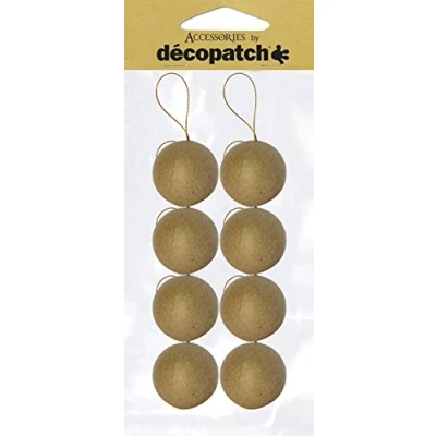 Abbildung von Decopatch NO007O Weihnachtskugel S aus Pappmaché, 5 x cm, zum Verzieren und Aufhängen, perfekt für Weihnachtsdeko, Kartonbraun, 8er Set 8 Kugel