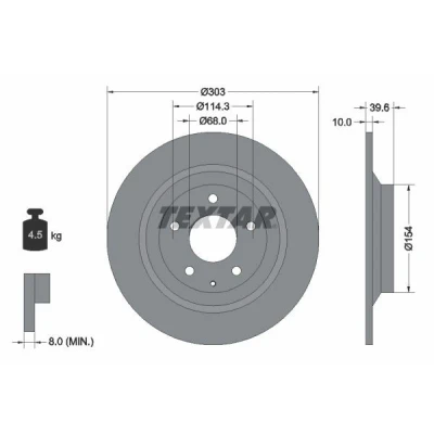 Abbildung von TEXTAR PRO 92242703 Bremsscheibe 303 10 05/06 114,3 voll beschichtet ohne Radbefestigungsbolzen, Radnabe MAZDA: CX 5 I, II, 30