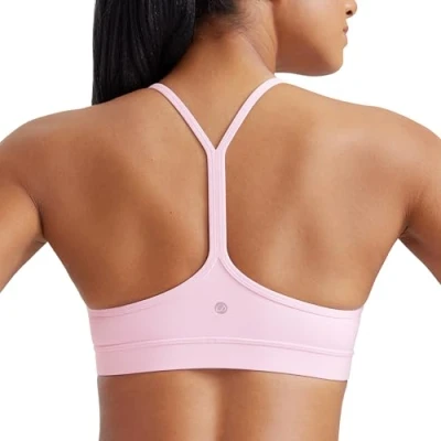 Abbildung von CRZ Yoga Damen Butterluxe Racerback Sport BH Gepolstert Ohne Bügel Y Rücken Sommer Atmungsaktiv Spaghetti Top Rosa Pfingstrose S