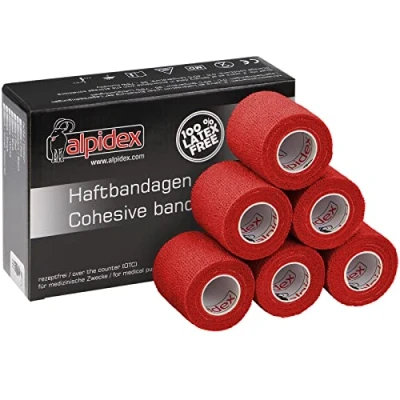 Abbildung von ALPIDEX 6 Rollen Haftbandage 5 cm x 4.5 m Selbstklebender Verband Pet Bandagen Fixierband Sport Vet Wrap Tape Selbsthaftend, Farbe:rot