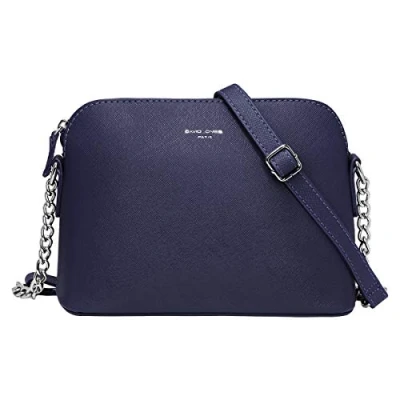 Abbildung von David Jones Damen Kleine Umhängetasche Frau Handtasche PU Leder Tasche Kette Schultertasche Crossbody Bag Abendtasche Zip Reißverschluss Party Handy City Clutch Mode Elegant Blau