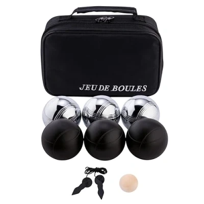 Abbildung von Engelhart 010207 Boules Set, 6 Teilig, Schwarz/Silber Spiele Gartenspiele, Im Freien