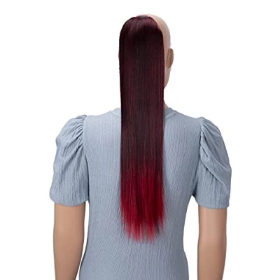 Abbildung von CAISHA 60cm Zopf mit 2 Bändern Pferdeschwanz Langhaar Extensions Haarverlängerung Haarteil Glatt Schwarz Rot Mix HCB1