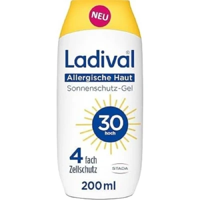 Abbildung von Ladival Allergische Haut Sonnenschutz Gel LSF 30 für den Körper bei Sonnenallergie und Mallorca Akne, wasserfest, mit einzigartigem 4 fach Zellschutz, 200ml