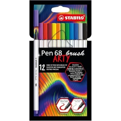 Abbildung von Premium Filzstift mit Pinselspitze für variable Strichstärken STABILO Pen 68 brush ARTY 12er Pack 12 verschiedenen Farben