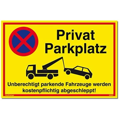 Abbildung von Schild Privat Parkplatz Alu 30x20 cm Unberechtigt parkende Fahrzeuge werden kostenpflichtig abgeschleppt! gelb stabiles UV Schutz Parkverbot Parkplatzschild Dreifke®