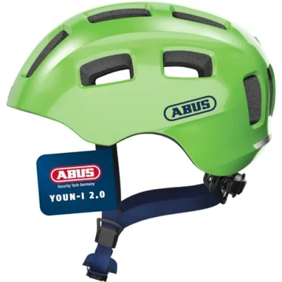 Abbildung von ABUS Fahrradhelm Youn I 2.0 mit Licht für Kinder, Jugendliche und junge Erwachsene Mädels Jungs Grün (funkelnd), Größe S