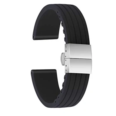 Abbildung von ULLCHRO Unisex Kautschuk Armband mit Edelstahl Silber Faltschließe 22mm Schwarz
