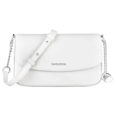 Abbildung von David Jones Kleine Umhängetasche Damen Crossbody Bag PU Leder Frau Kette Schultertasche Rechteckige Tasche Abendtasche Handy Handtasche Clutch Kettentasche Elegant Reise Party Weiß
