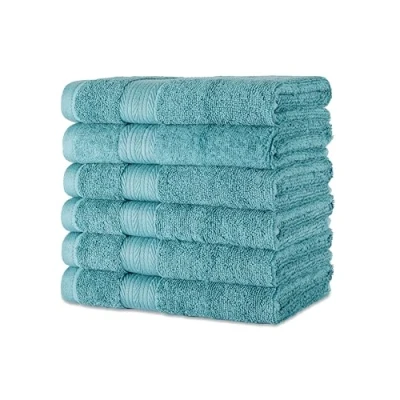 Abbildung von Amazon Basics Händehandtuch aus Bio Baumwolle, farbecht, 6 Stück, 41 x 66 cm, Blaugrün
