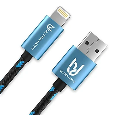 Abbildung von Ultra HDTV Lightning Ladekabel [Apple MFi zertifiziert] USB Kabel Anschluss mit Metall Stecker und Nylon Mantel, kompatibel Apple Geräten 8 Pin Lightningkabel (0,5 Meter)