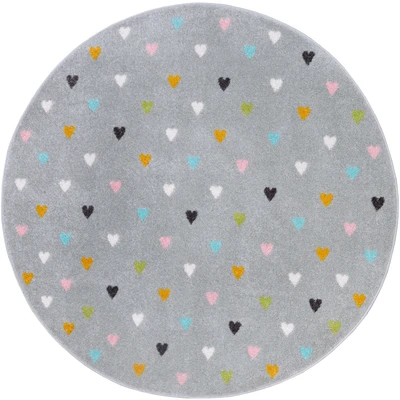Abbildung von Hanse Home Adventures Kinderteppich Rund Herz Muster Teppich Junge Mädchen für Kinderzimmer, Spielzimmer, Jugendzimmer, Wohnzimmer Grau, 140cm