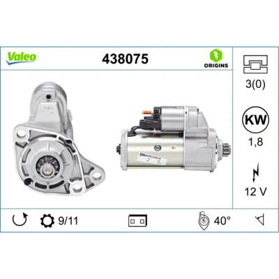 Abbildung von VALEO NEW ORIGINAL PART 438075 Anlasser 12 1,8 11 VOLKSWAGEN: GOLF 4, TRANSPORTER 4 Bus, 3, SEAT: Alhambra I, Leon I Hatchback