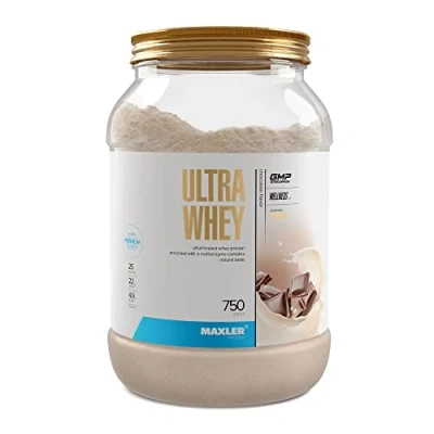 Abbildung von Maxler Ultra Whey Protein 23 g pro Portion Reines Pulver Molkenprotein Konzentrat, Isolat, Hydrolysat Mit BCAA Schokolade 750g