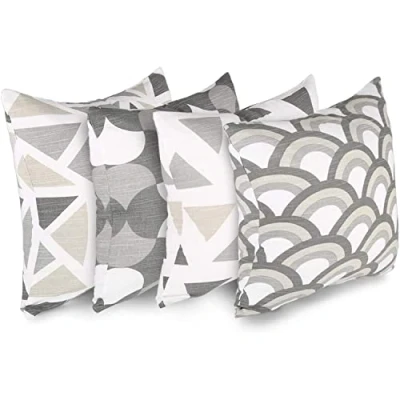 Abbildung von Penguin Home 4Er Pack Dekorative Quadratische Kissen Aus Baumwolle, Luxuriöse, Stilvolle Für Wohnzimmer, Sofa, Schlafzimmer, Mit Unsichtbarem Reißverschluss, 45X45 cm (18&quot; Inches), Grau/Weiß