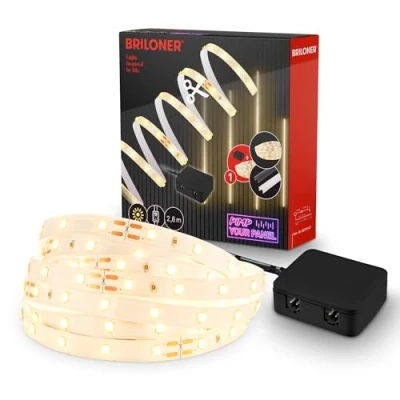 Abbildung von BRILONER Pimp your Panel LED Strip Starterset, Warmweiß, Kabelschalter, Streifen, Leiste, Zimmer Deko, Band, Zubehör Akustikpaneele, Lichtleiste, Lichtband, 2,6m, Weiß