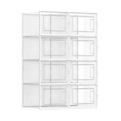 Abbildung von SONGMICS Schuhboxen, 8er Set, Schuh Organizer aus Kunststoff, faltbar und stapelbar, für Schuhe bis Größe 46, transparent weiß LSP08MWT