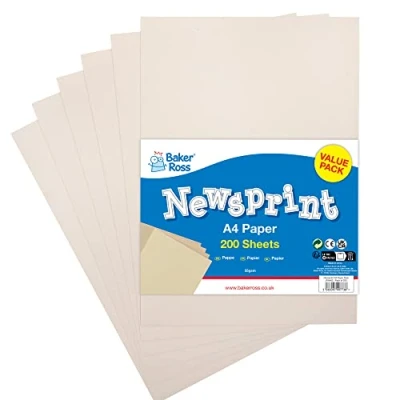 Abbildung von Baker Ross FX842 A4 Papier mit Zeitungsdruck Packung 200 Stück, für Verpackungen und Kunsthandwerk