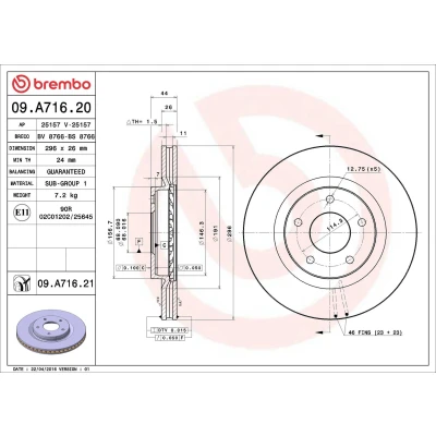 Abbildung von BREMBO COATED DISC LINE 09.A716.21 Bremsscheibe 296 26 5 innenbelüftet beschichtet NISSAN: X Trail, Juke