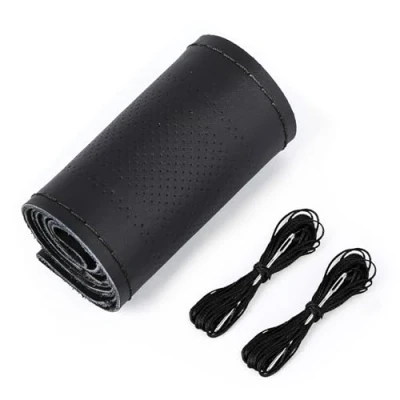 Abbildung von ZATOOTO DIY Auto Lenkradbezug Leder, Lenkradhülle mit Nadel und Faden, Lenkrad Schutzhülle, rutschfest Weich, Universalgröße 37 38cm, Schwarz