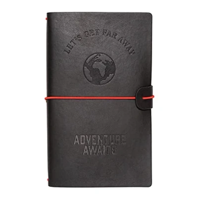 Abbildung von Grupo Erik Reisetagebuch zum Selberschreiben Wanderlust Dotted Notebook 12x19,6 cm, Einband aus synthetischem Leder und Gummiband sicheren Verschließen, Schwarz/Grau