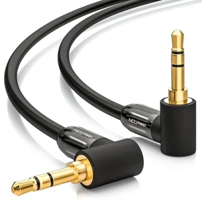 Abbildung von deleyCON 7,5m Klinkenkabel 3,5mm AUX Kabel Stereo Audio Klinkenstecker 90 Gewinkelt für PC Laptop Handy Smartphone Tablet KFZ HiFi Receiver Schwarz