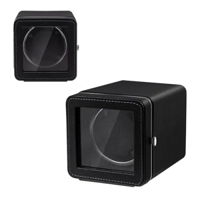 Abbildung von Mcbazel Automatischer Uhrenbeweger, Eleganter Einzeluhrenbeweger Gehäuse, Leiser Motor, 4 Rotationsmodi, Uhrenbeweger Box Rechteckig, PU Leder mit LED Licht Schwarz