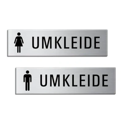 Abbildung von Türschilder Umkeide Damen + Herren 150x40 mm 2er Set Aluminium Edelstahloptik