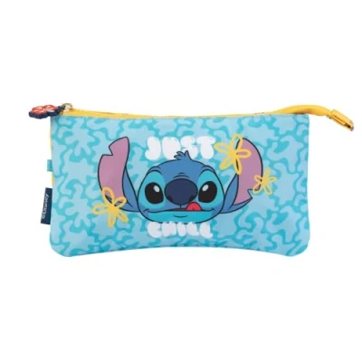 Abbildung von Grupo Erik Stitch Federmäppchen mit 3 Fächern, Fächer, für Mädchen, Schulmäppchen Schulmaterial und Schreibwaren, ideal die Schule, blau, Schule