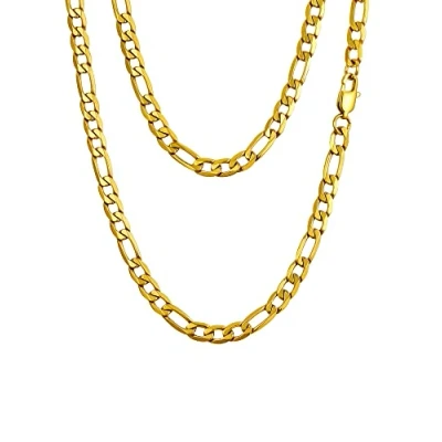 Abbildung von PROSTEEL glänzend Figarokette 61cm/24 Herren Halskette 6mm breit 18k vergoldet massiv 1+3 Gliederkette Männer Jungen Accessoire für Geburtstag Vatertag