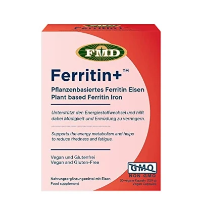 Abbildung von Ferritin+™ Eisen, 30 Kapseln, Sehr gut verträglich und Bioverfügbar, Pflanzenbasiert, Magensaftresistente Kapsel führt zu guter Aufnahme im Darm