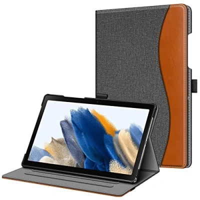 Abbildung von Fintie Hülle für Samsung Galaxy Tab A8 10.5 Zoll 2022/2021 SM X200/X205/X207, Multi Winkel Folio Schutzhülle Dokumentschlitze und Auto Schlaf/Wach Funktion, Jeansoptik dunkelgrau