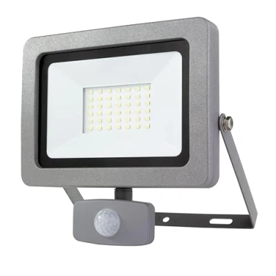 Abbildung von REV Außenleuchte FLARE Wandleuchte mit Bewegungsmelder IP44, Wandbeleuchtung 30W, 2550 Lumen, 6500K, Erfassungswinkel 120 auf 9m, silber