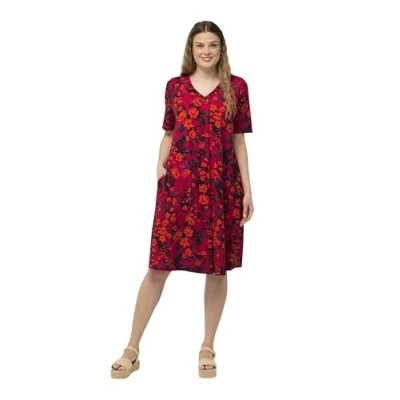 Abbildung von Ulla Popken Print Jerseykleid, Damen, Größe: 50/52, Magnolia red