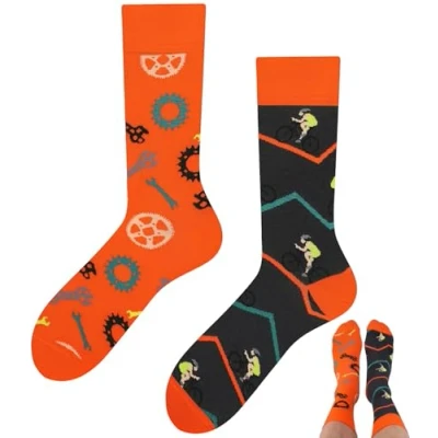Abbildung von TODO Colours Lustige Fahrrad Socken Damen, MTB Rennrad motiv (35 38, Orange Bike)