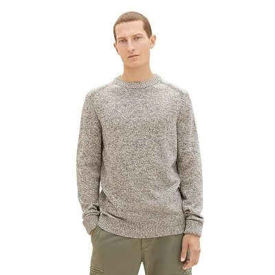 Abbildung von TOM Tailor MIT Rundhalsausschnitt Strickpullover, Herren, Größe: Medium, Beige navy mouline