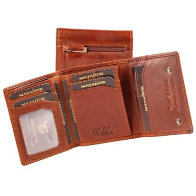 Abbildung von MATADOR Slim Wallet New York Leder Kreditkartenetui mit Münzfach &amp; RFID Schutz Kleiner Echtleder Geldbeutel inkl. Geschenk Box Herren Portmonee für Karten Münzen Vintage Braun