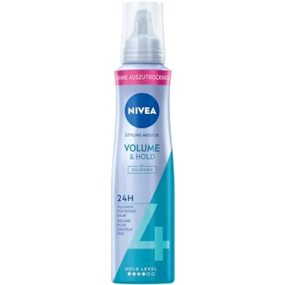 Abbildung von NIVEA Volumen Pflege Schaumfestiger, pflegender Haarschaum mit Hitzeschutz, Panthenol &amp; Vitamin B3, Haarfestiger für sichtbar mehr (Haltestufe 4), Styling Mousse (150 ml)