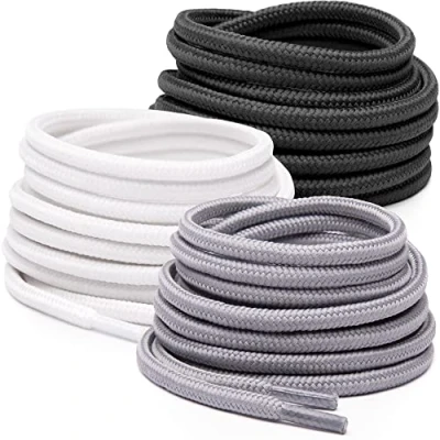 Abbildung von Miscly 3 Paar Schnürsenkel Rund Reißfest für Sportschuhe, Sneaker und Stiefel, Ø 4 mm (91 cm, Schwarz, Weiß, Grau)