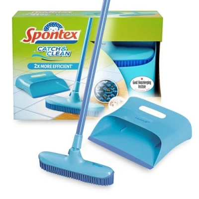 Abbildung von Spontex Catch &amp; Clean Set aus Gummibesen und Kehrblech für den Innenbereich zur Entfernung von Haaren Reinigung aller Oberflächen