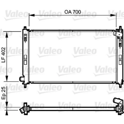 Abbildung von VALEO 735200 Kühler, Motorkühlung Aluminium 698 408 26 ohne Kühlmittelregler Kühlrippen gelötet MITSUBISHI: Outlander 2 SUV, Lancer 8 Limousine
