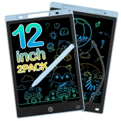Abbildung von Zaubertafel LCD Schreibtafel Kinder 12 Zoll Maltafel ab 2 3 4 5 6 Jahre alt Junge Mädchen Bunte Bildschirm Schreibtablett Wiederholtes Schreiben und Zeichnen Blau Stück