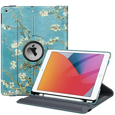 Abbildung von Fintie Hülle für iPad 10.2 Zoll 9.Generation / 8. Gen 7. (Modell 2021/2020/2019) mit Pencil Halter 360 Grad Rotierend Stand Schutzhülle Cover Auto Schlaf/Wach Funktion, Mandelblüten