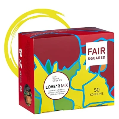 Abbildung von fair SQUARED 50 Stück Kondome Love*r Mix Sweet + Ultimate Thin Intense vegane Naturkautschuk nachhaltig &amp; LGBTQ gefühlsecht hauchzart…