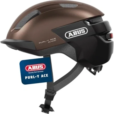 Abbildung von ABUS Fahrradhelm Purl Y ACE mit LED Licht geeignet Fahrten auf E Bike und S Pedelec Trendiger NTA Schutzhelm für Erwachsene Jugendliche Braun, Größe L