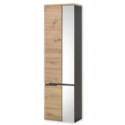 Abbildung von MEMPHIS Badezimmer Hochschrank schwebend in Artisan Eiche Optik, Grau Badezimmerschrank Bad Schrank mit Spiegeltür 50 x 176 31 cm (B/H/T)