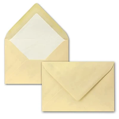 Abbildung von 25 Briefumschläge Creme marmoriert DIN C6 gefüttert mit weißem Seidenpapier 100 g/m² 11,4 x 16,2 cm Nassklebung NEUSER PAPIER
