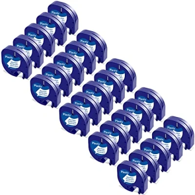 Abbildung von 25x Kompatibel für Dymo LetraTag 12mm x 4m Kunststoff Weiß Etikettenband 91221 91201, Schriftband Plastic Bänder for LT 100H 100T 100 H 110T QX50 XM XR